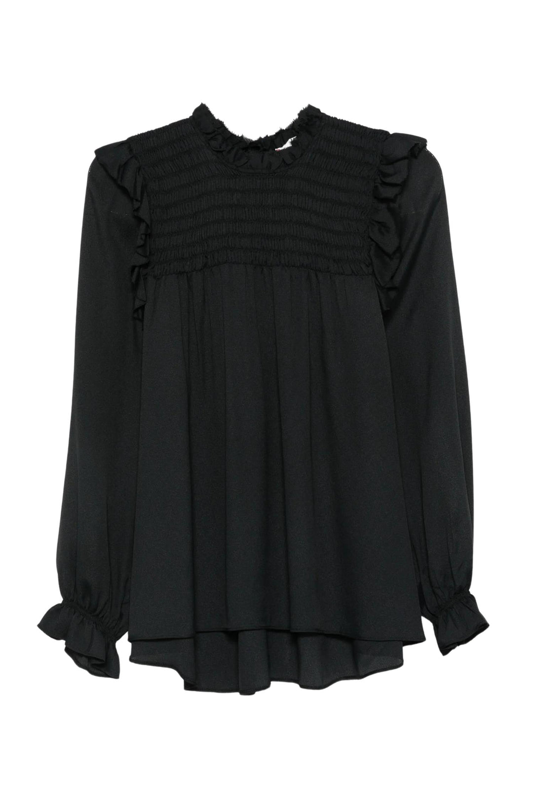 Mixed Silk Long Sleeve Blouse Nero