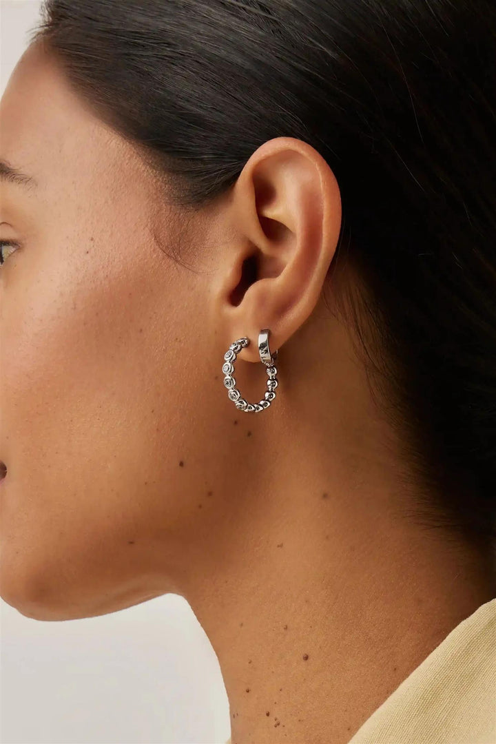 Tennis Medium Hoop Earrings Silver