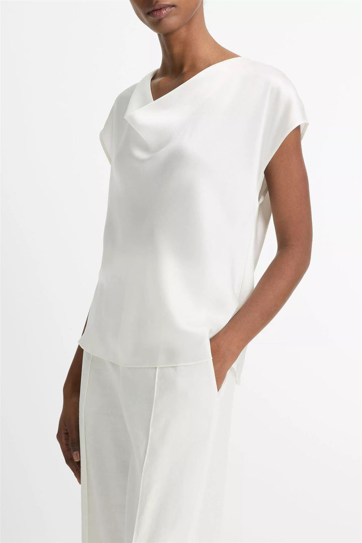 Cowl Neck Cap Sleeve Blouse Optic White