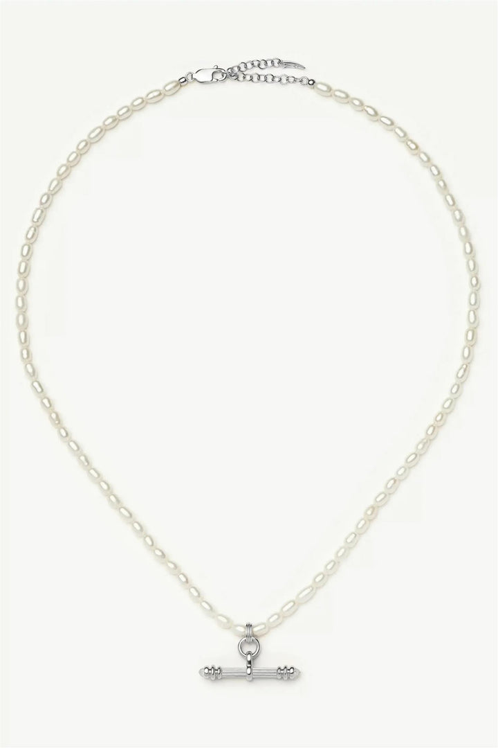 Harris Reed Pearl T-Bar Necklace Silver