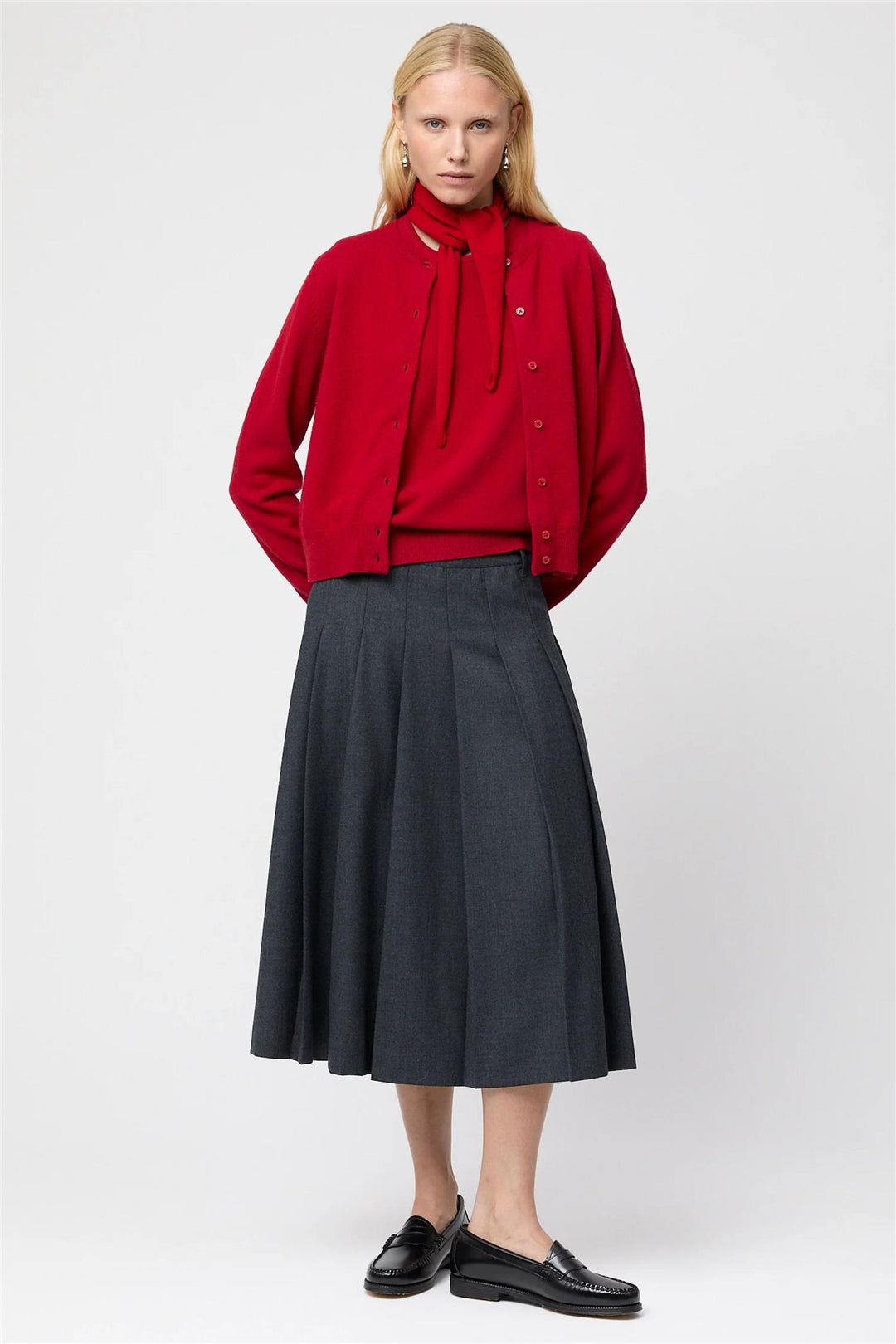 Wool Pleat Skirt Charcoal Grey