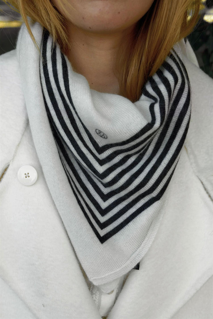 Cashmere Striped Scarf 65 cm. Cream