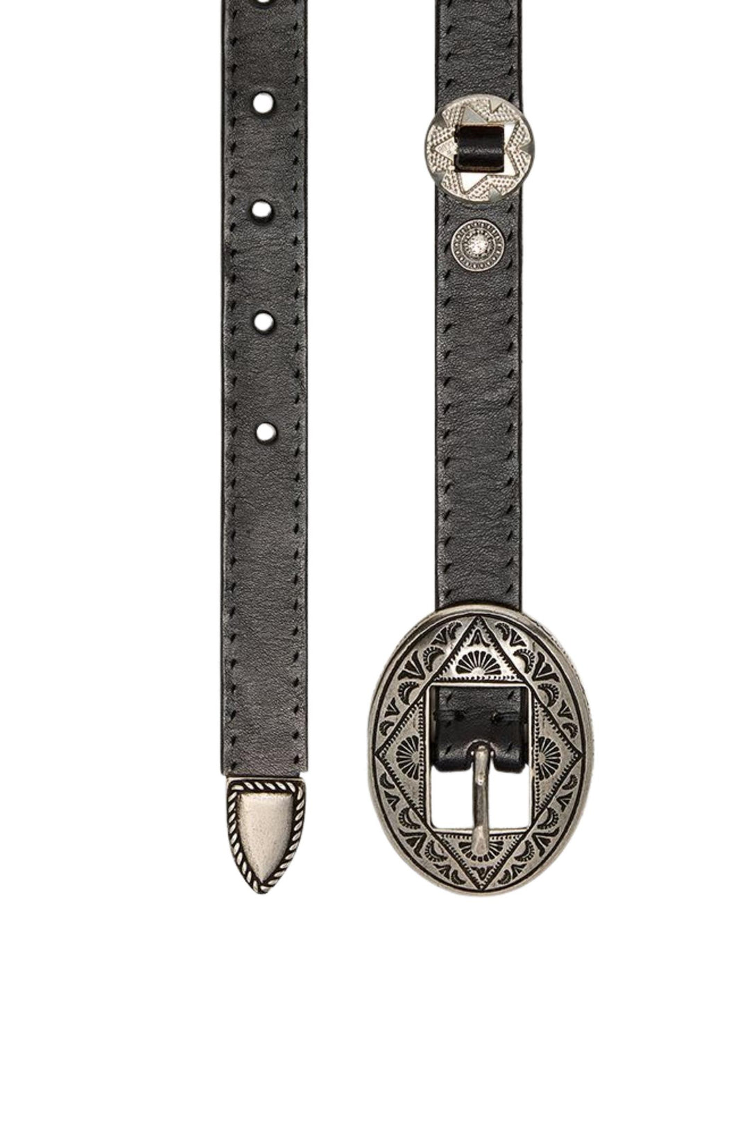 Threads Hammered Studs Belt Washed Leather Black