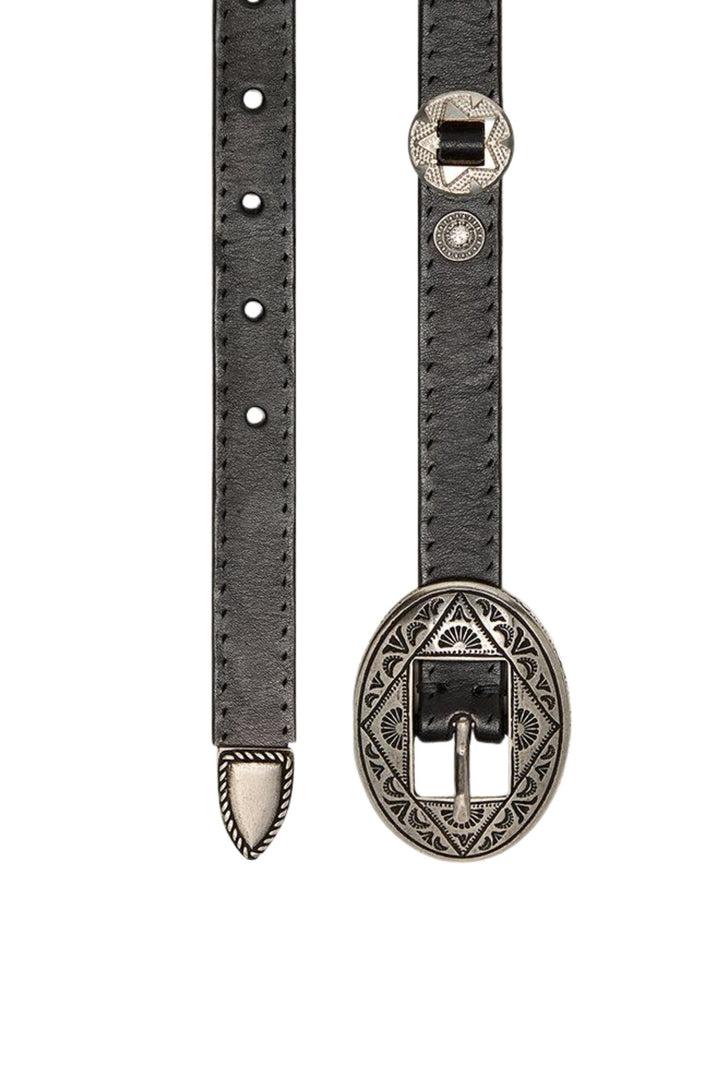 Threads Hammered Studs Belt Washed Leather Black