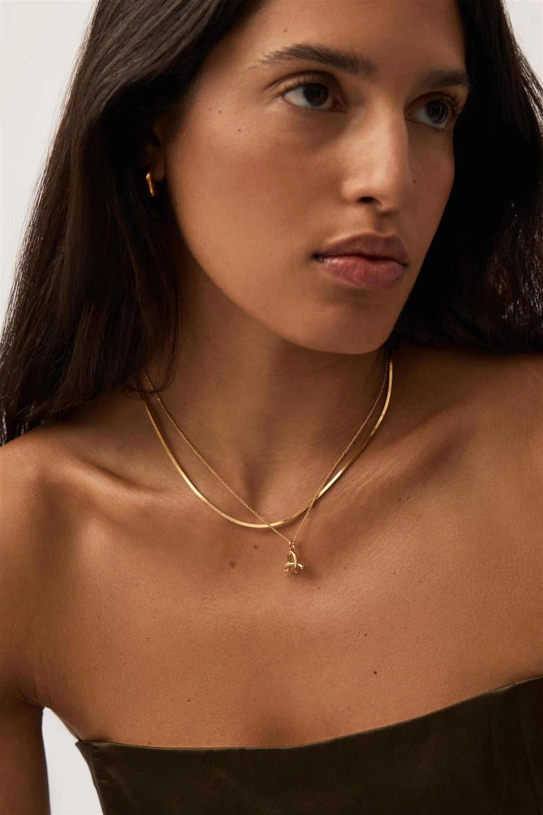 Curly Molten Mini Initial Necklace Gold
