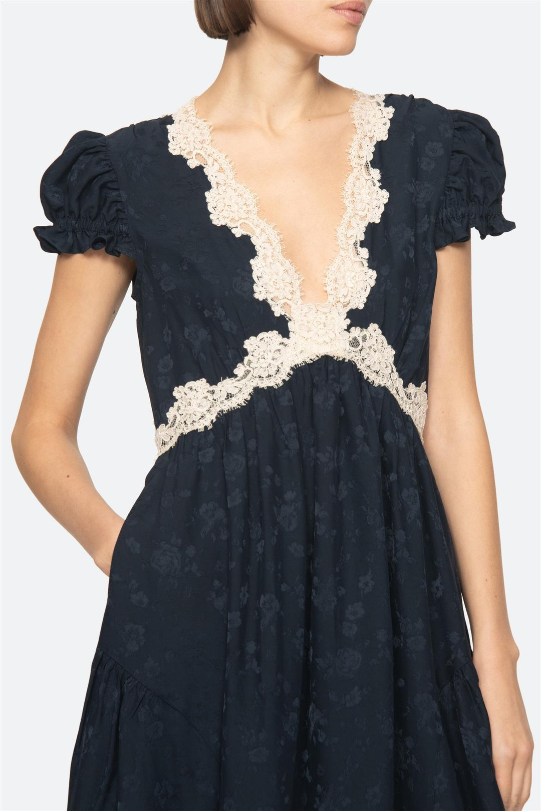Shay Lace V-Neck Midi Dress Navy