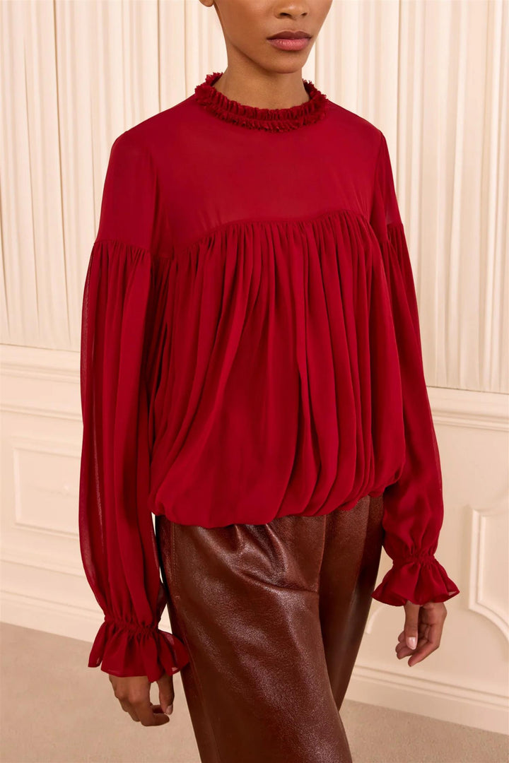 Pearl Long Sleeve Silk Blouse Cerise