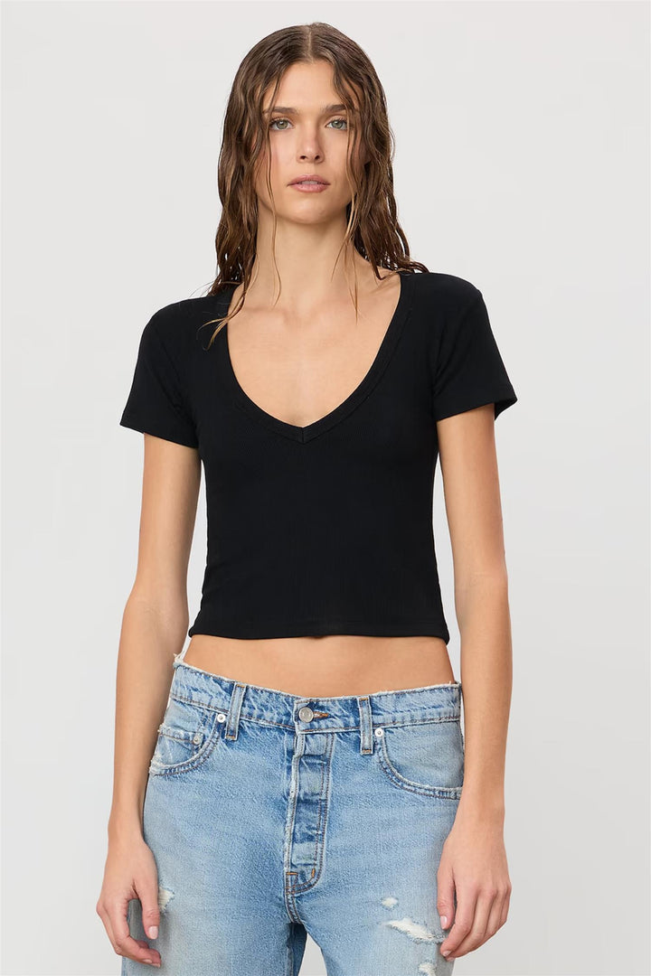 Short Sleeve V-neck Baby Tee Black