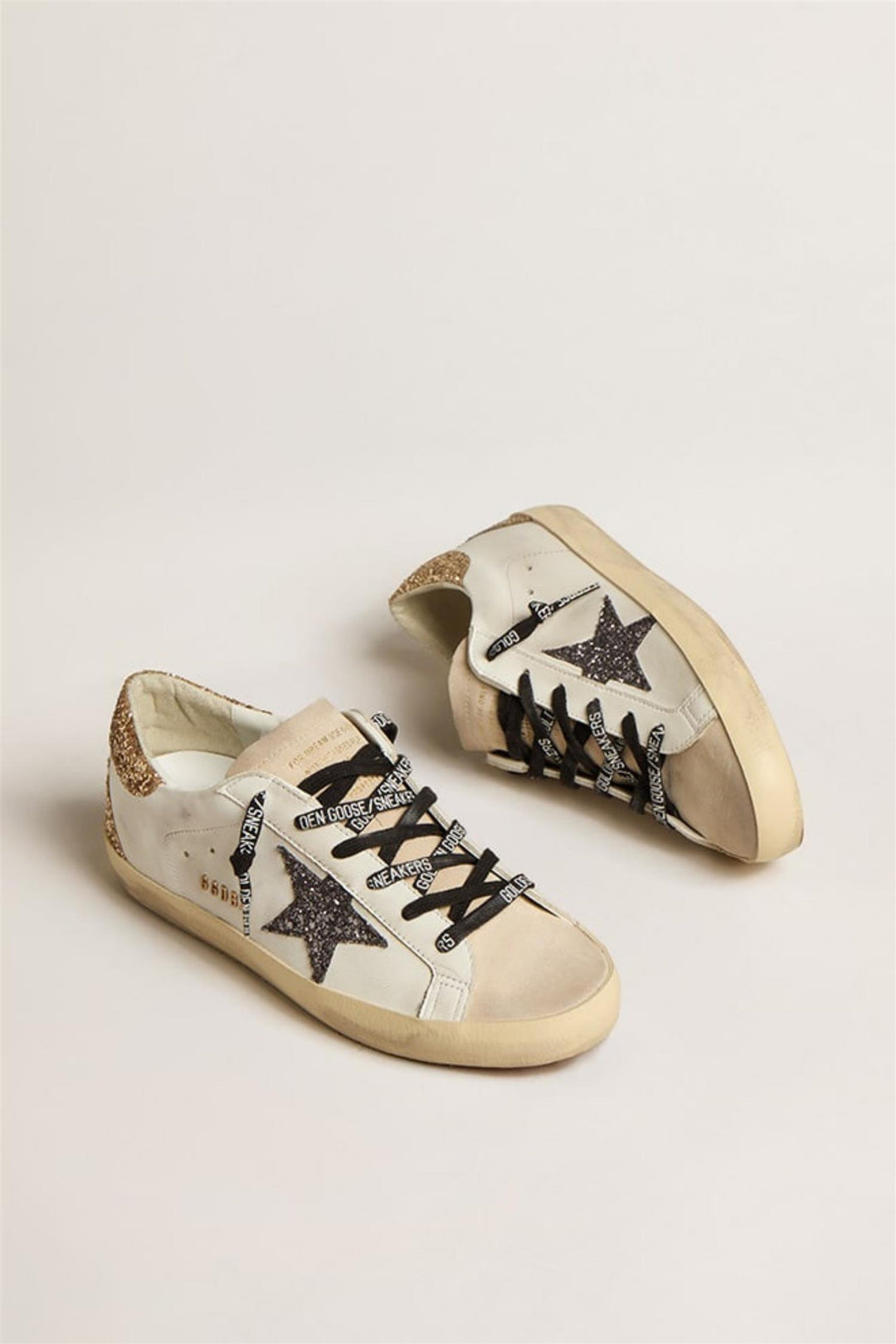 Super-Star White Leather Gold and Black Glitter