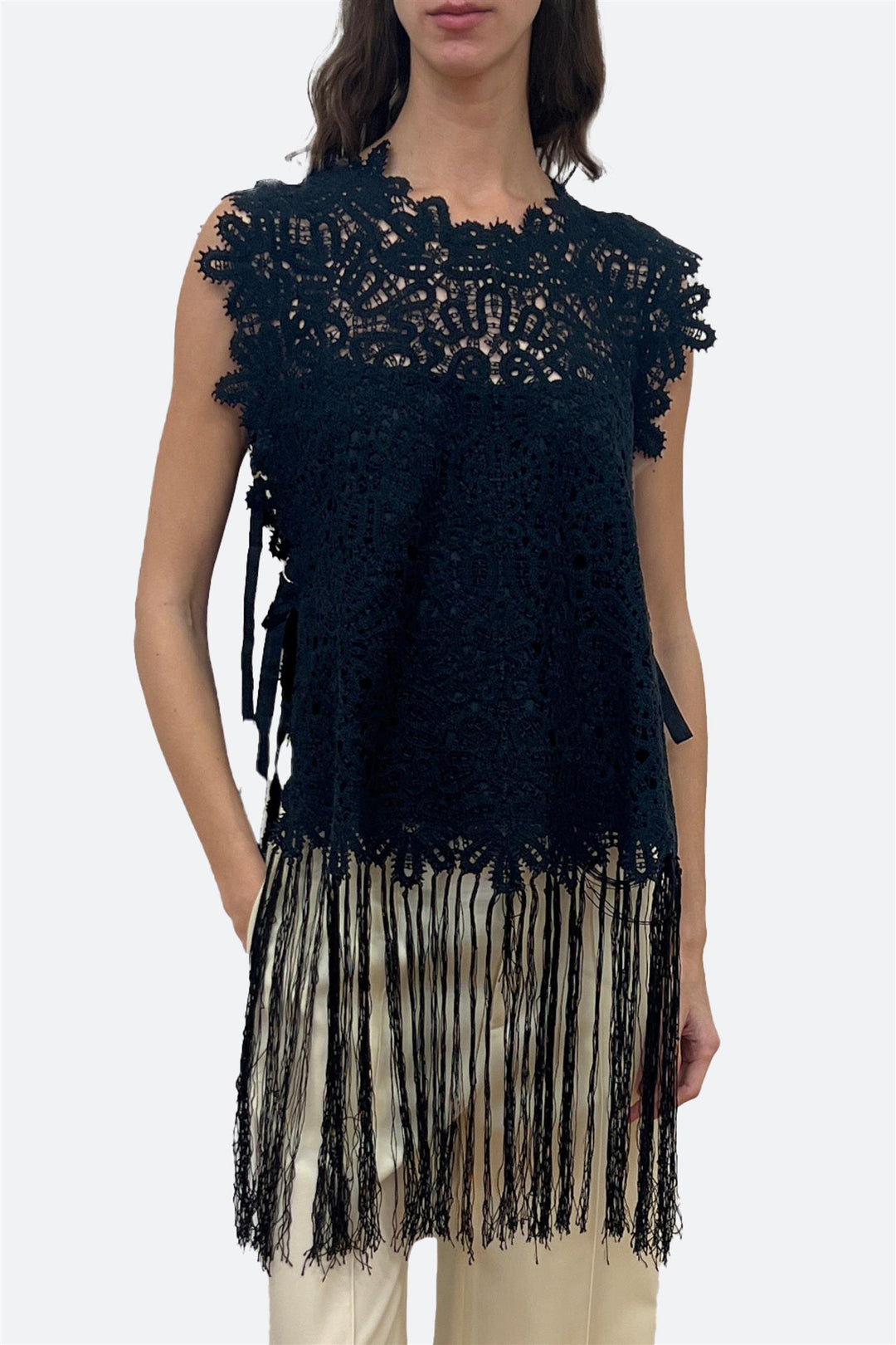 Alina Lace Fringe Top Black