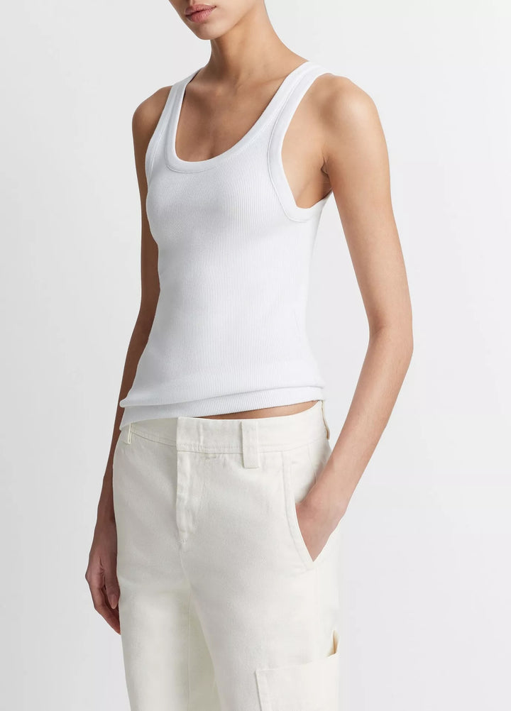 Ribbed Scoop Neck Tank Optic White