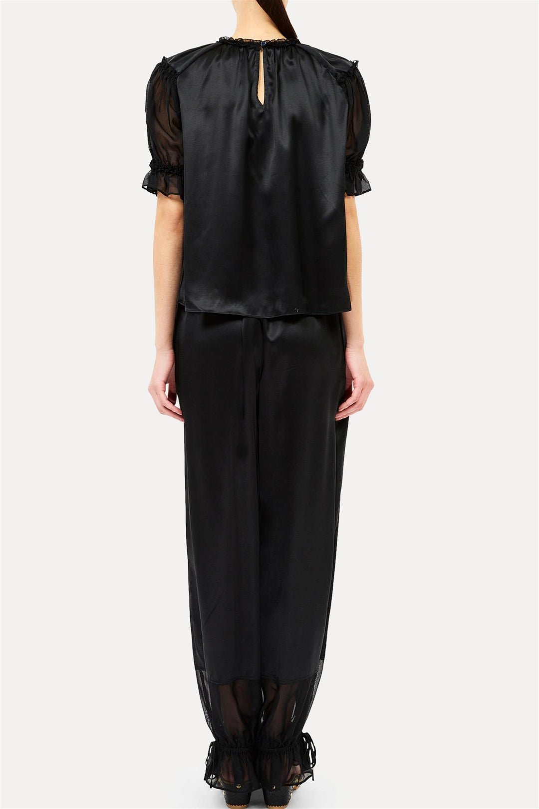 Alina Short Sleeve Silk Top Noir