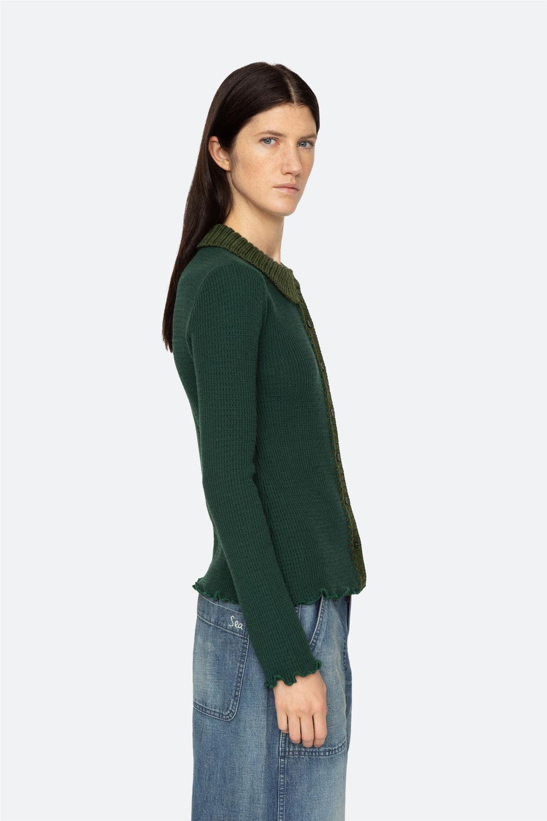 Clare Thermal Knit Cardigan Green