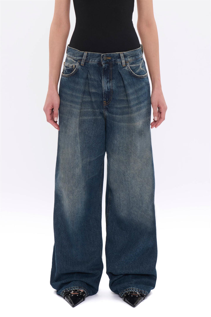 Candy Pleated Wide-Leg Jeans Intense Blue
