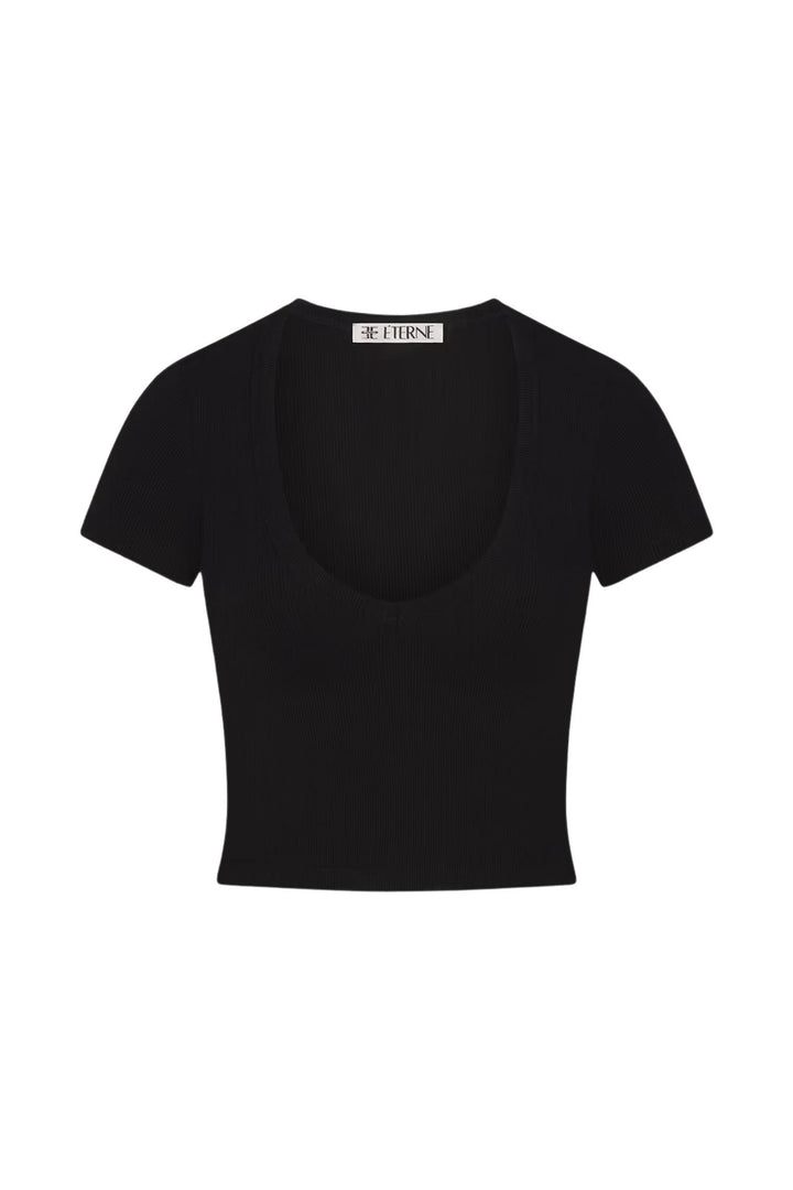 Short Sleeve V-neck Baby Tee Black