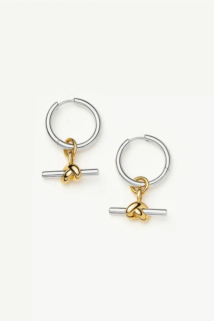 Lucy Williams Knot T-Bar Charm Hoop Earrings Silver/GOld