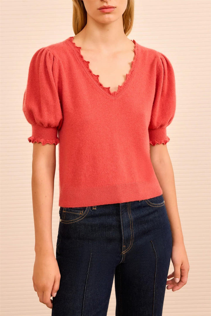 Polline Short Sleeve Knit Top Coral