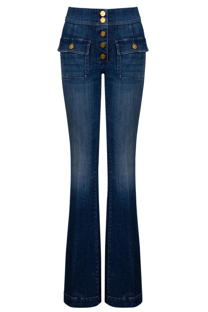 Anais Pocket Flared Jeans Dark Blue Denim