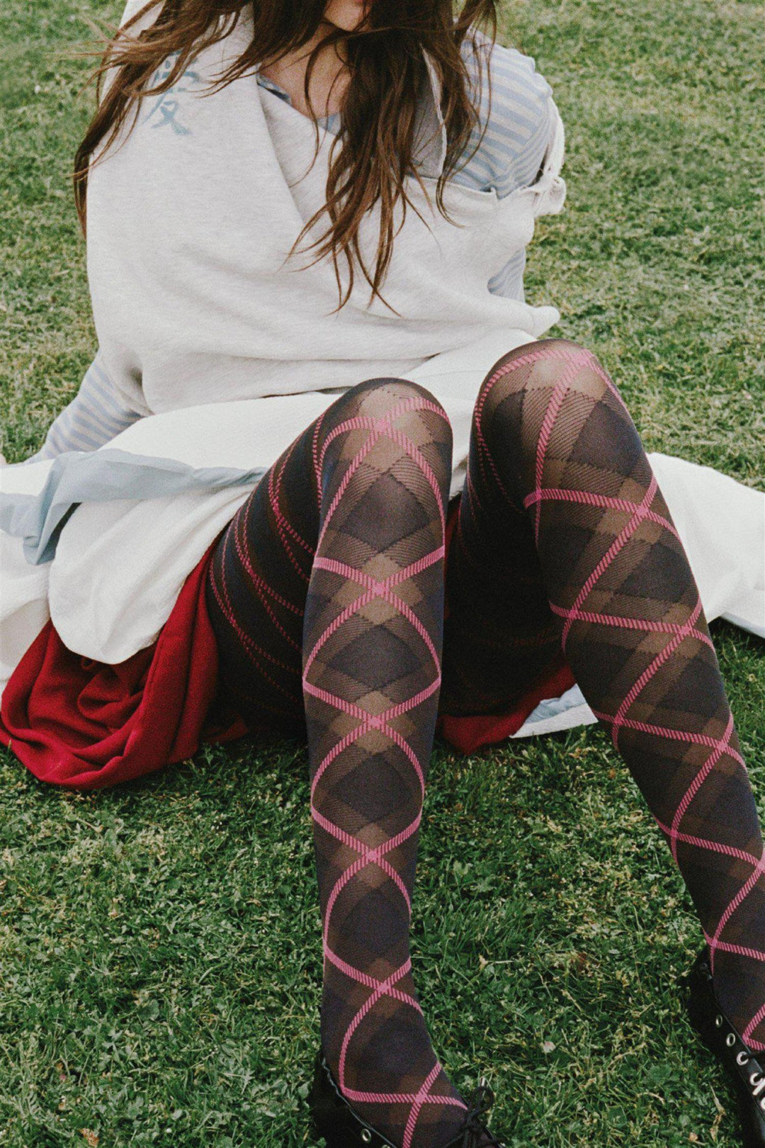 Franca Check Tights Dark Brown