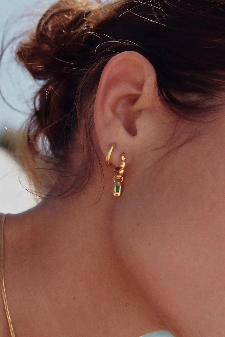 Molten Gemstone Olive Charm Hoop Earrings