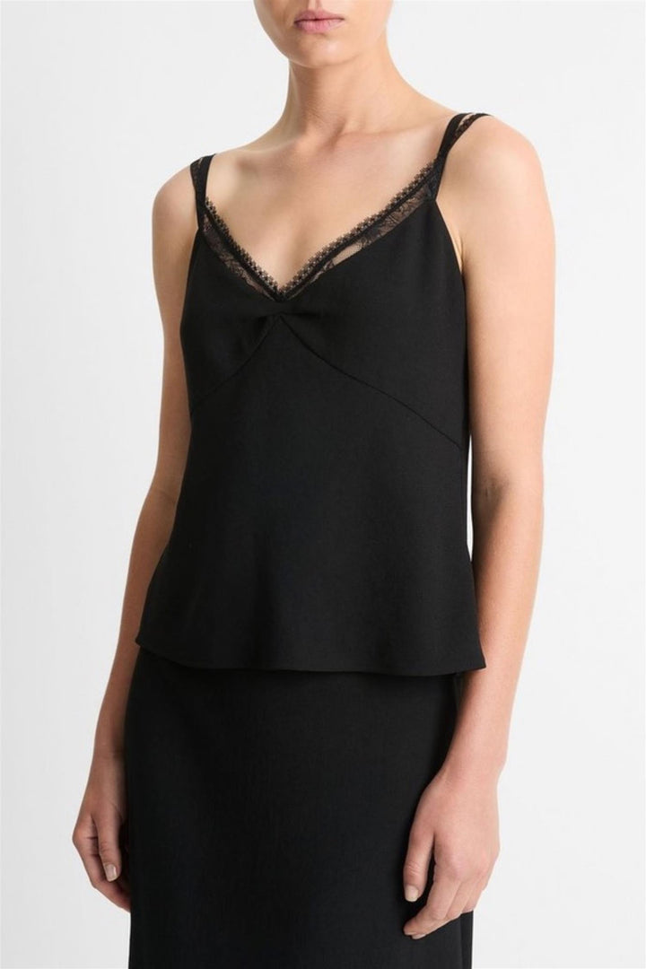 Lace Trim Cami Slip Top Black