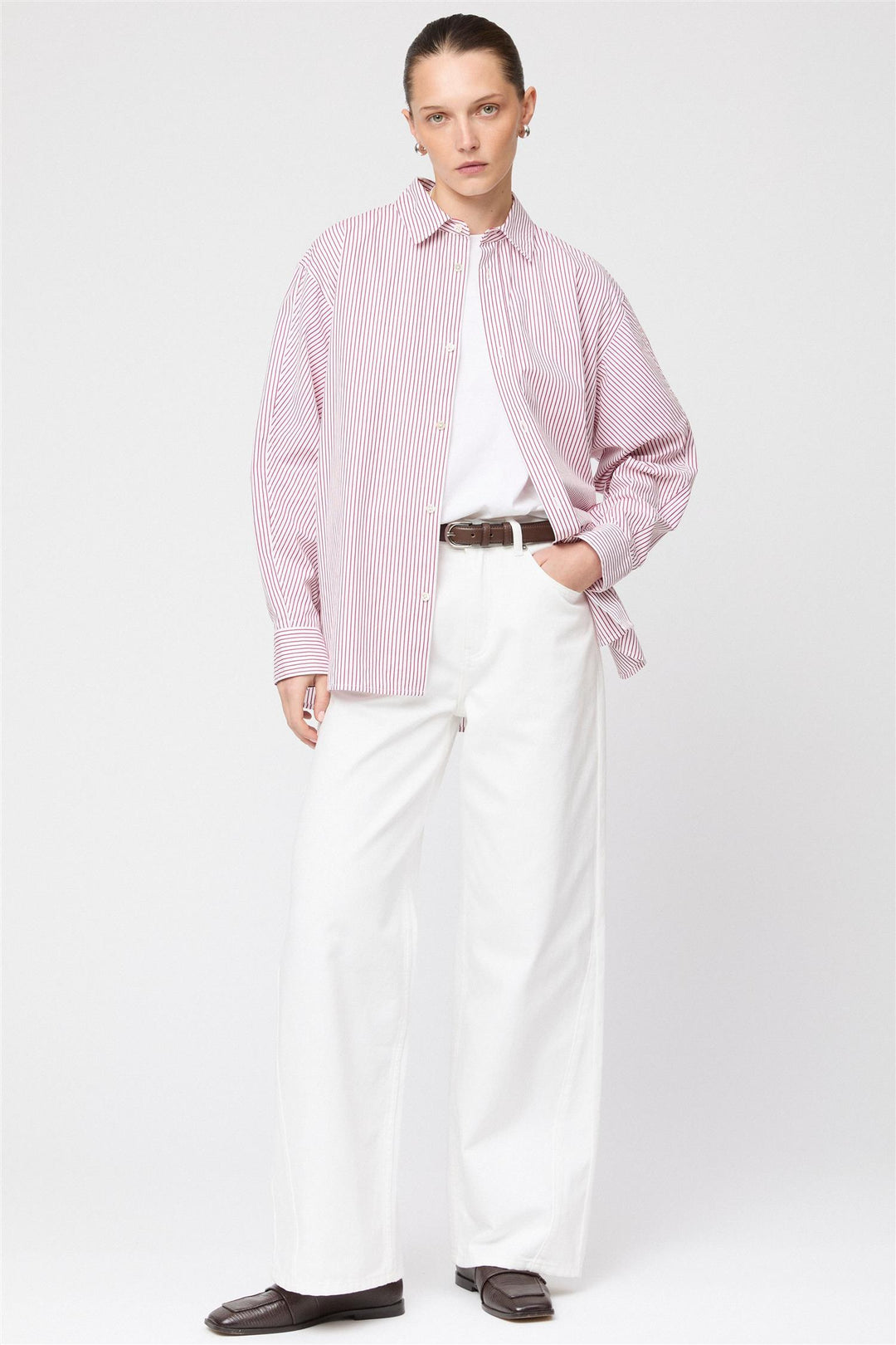 Coastal Shirt White Red Pinstripe