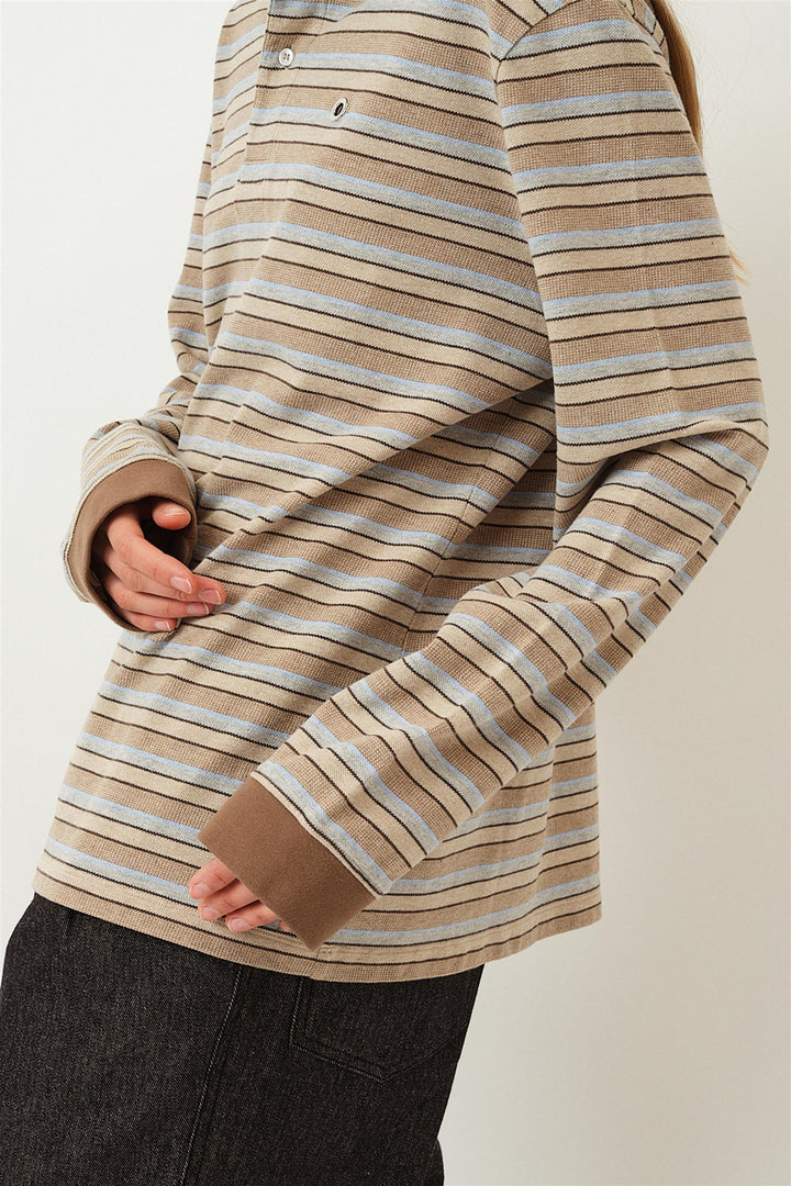 Serena Polo Shirt Brown Shadow Stripe