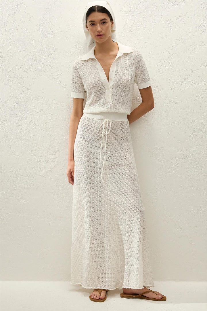 Lenna Polo Top Pointelle Lace Vintage Whit