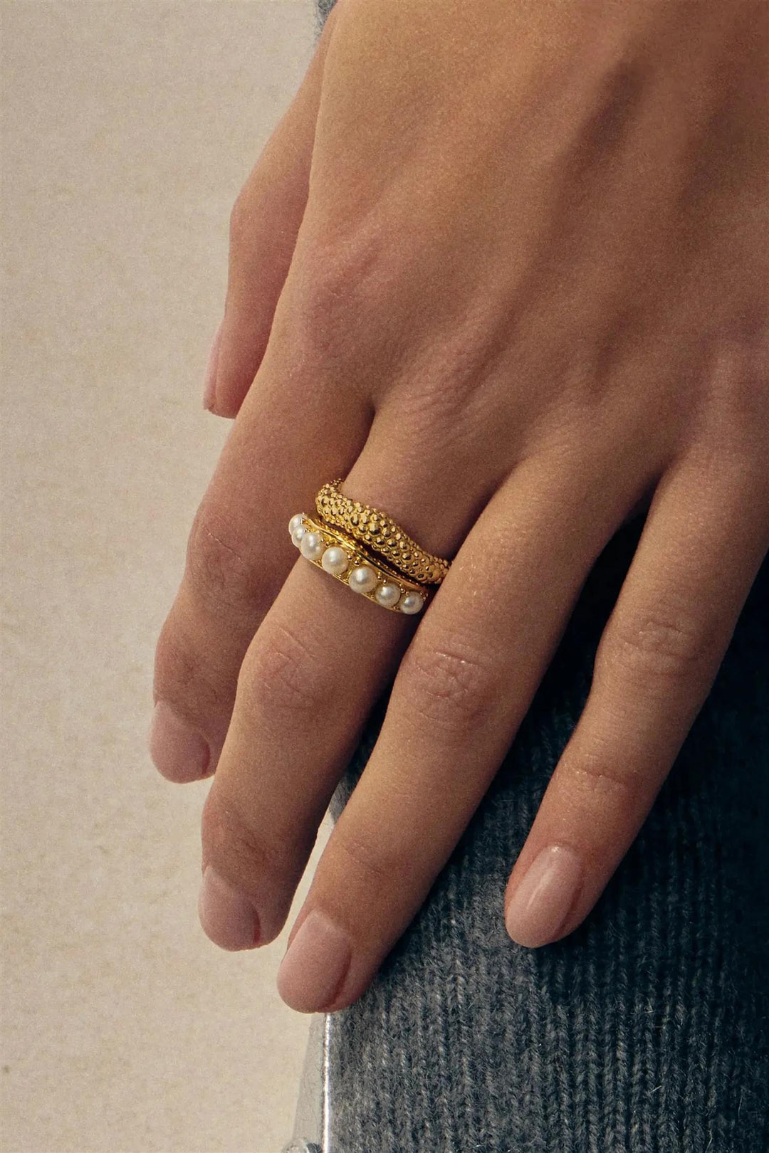 Pearl Baya Stacking Ring Set Gold