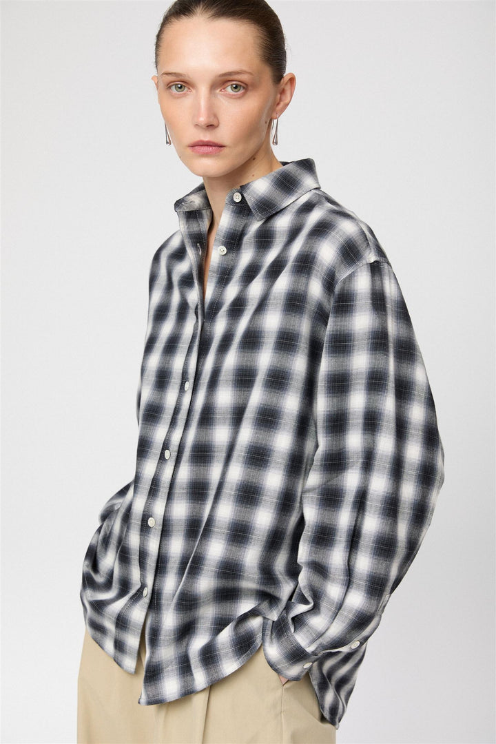 Poplin Workwear Shirt Black White Shadow Check