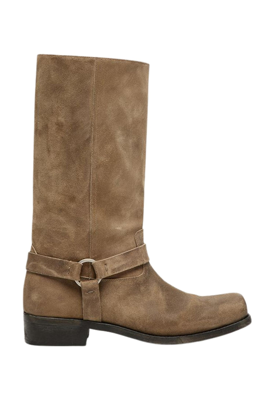 Biker Square Waxed Suede Boots Dark Beige