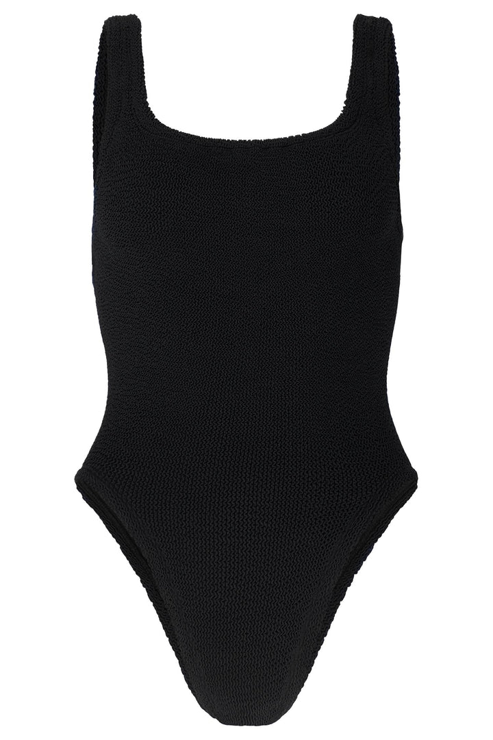 Square Neck Crinkle Swimsuit Black