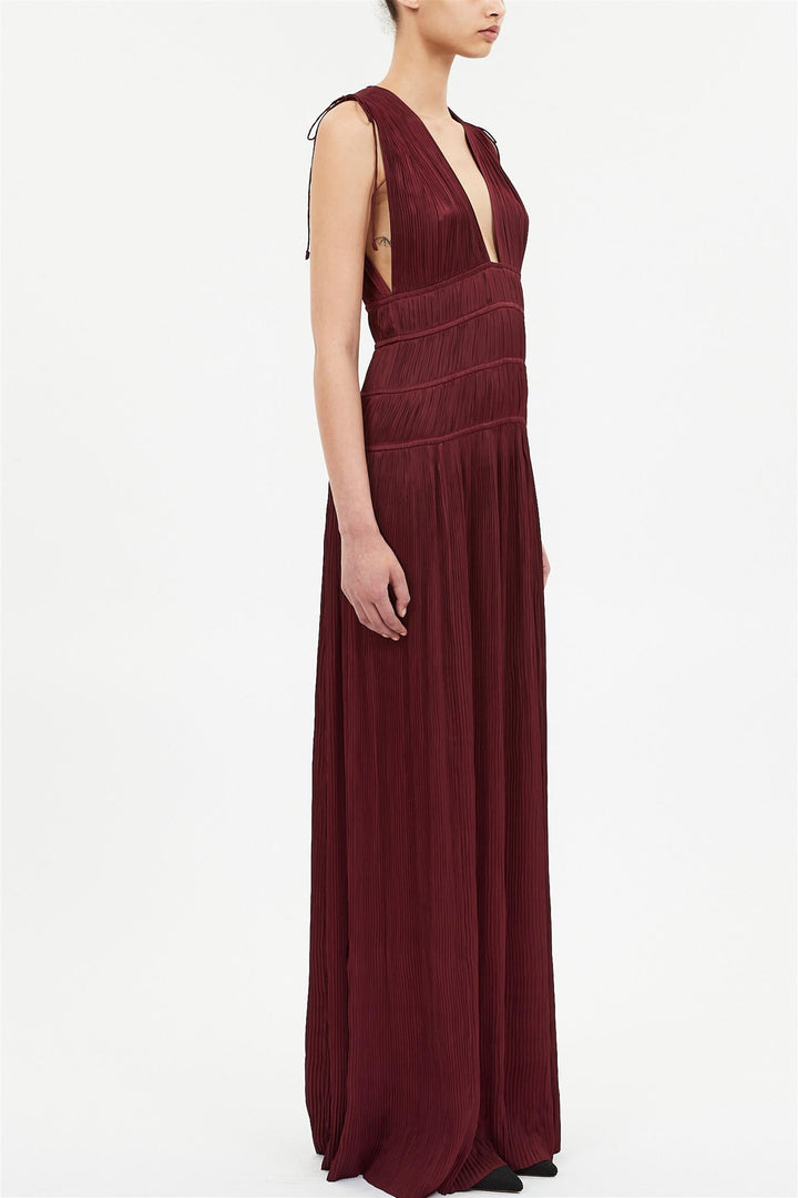 Tasneem Deep V Gown Claret