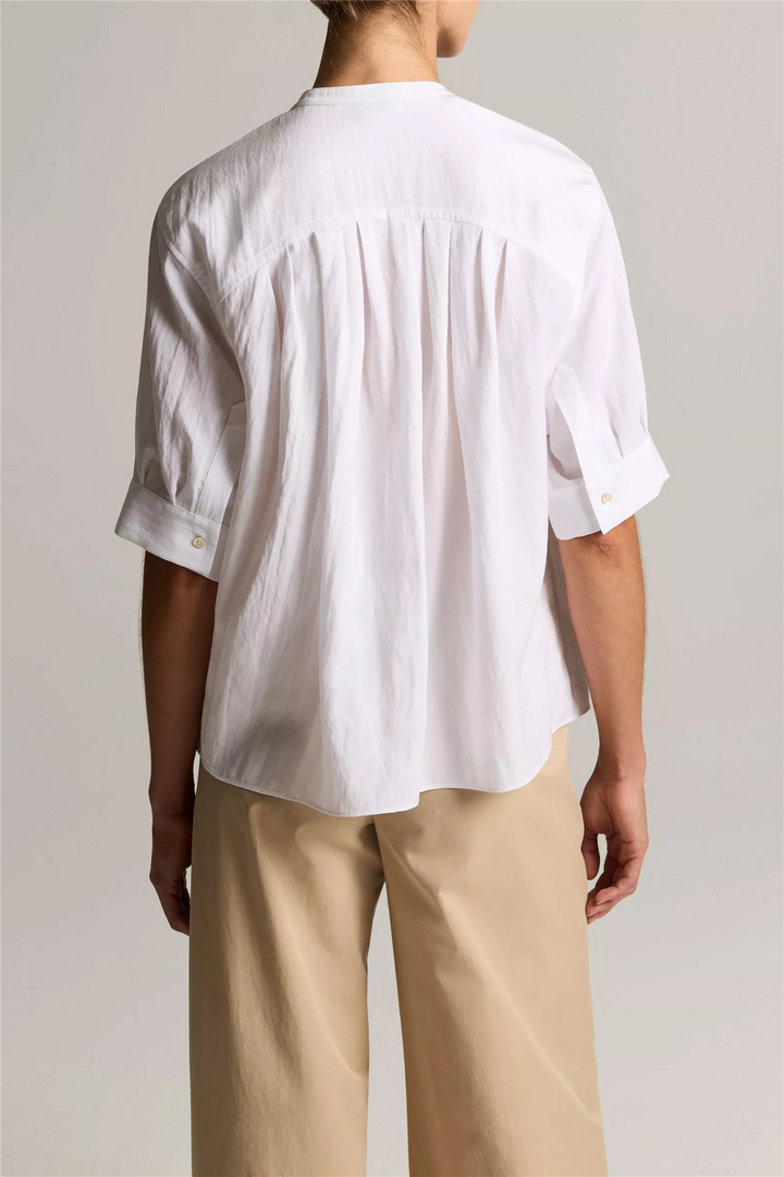 Gathered A-Line Button-Front Shirt Optic White