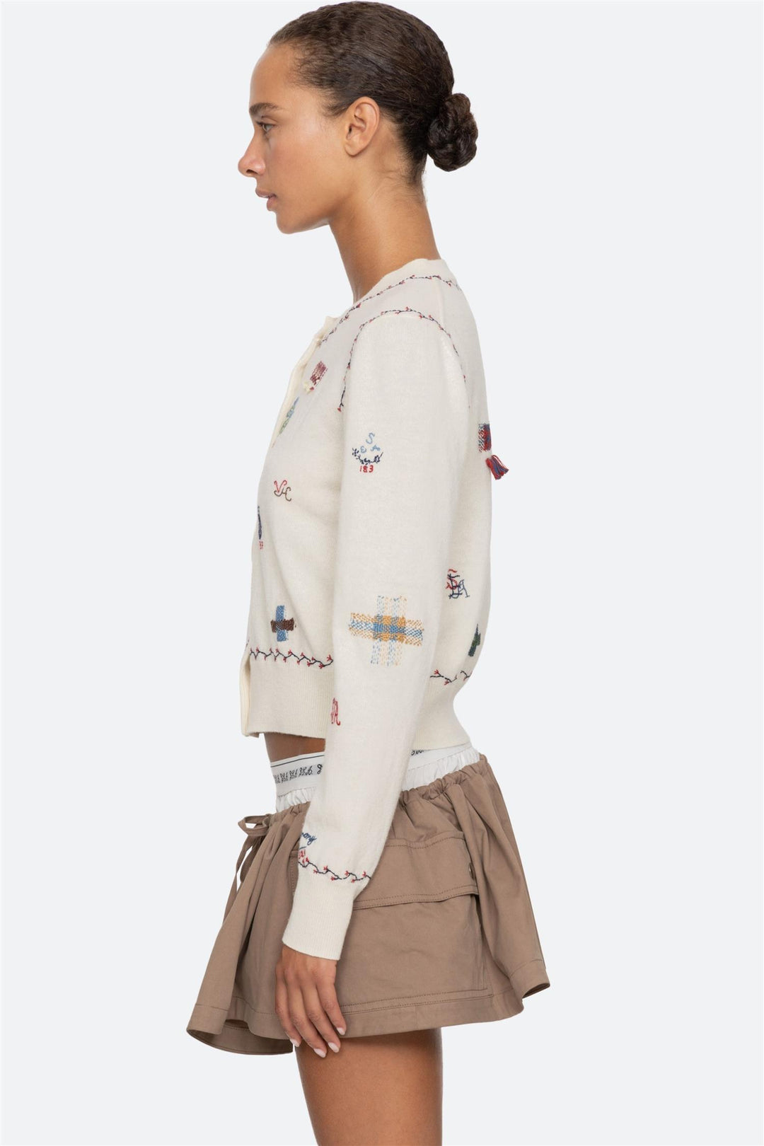 Claria Embroidered Knit Cardigan Cream