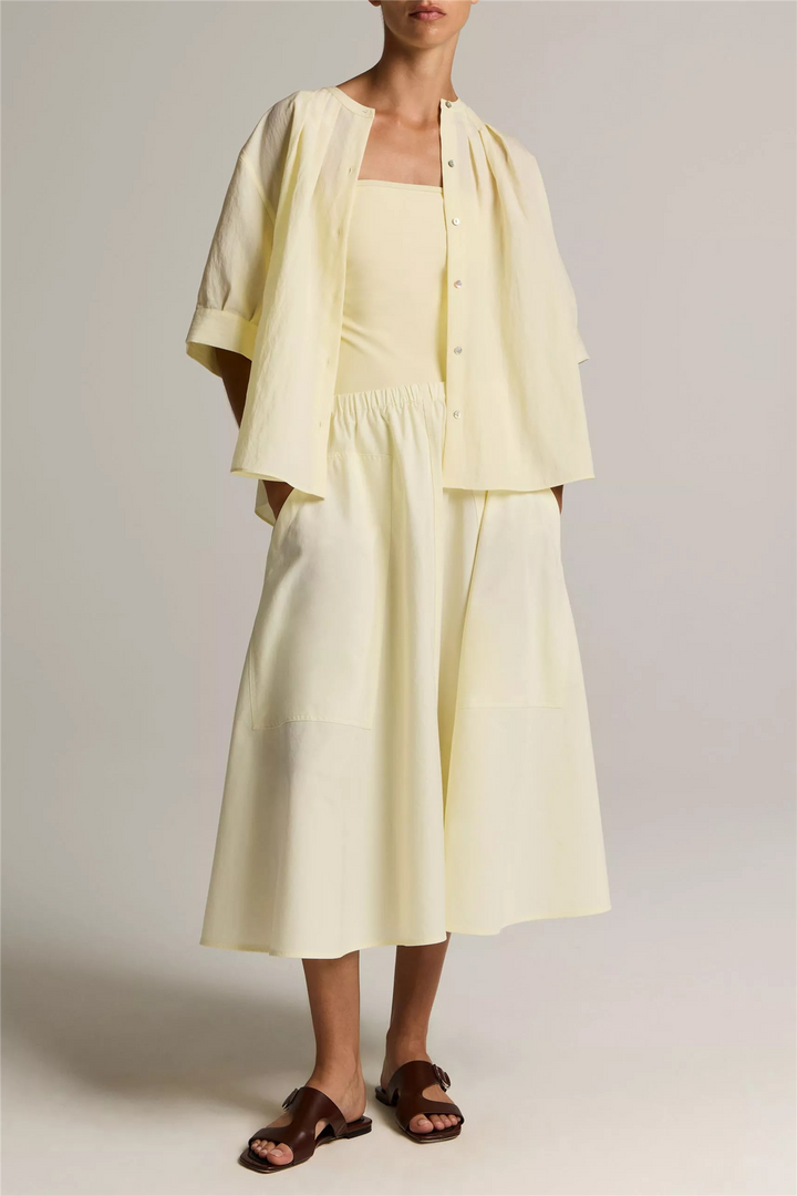 Gathered A-Line Button-Front Shirt Sun Petal