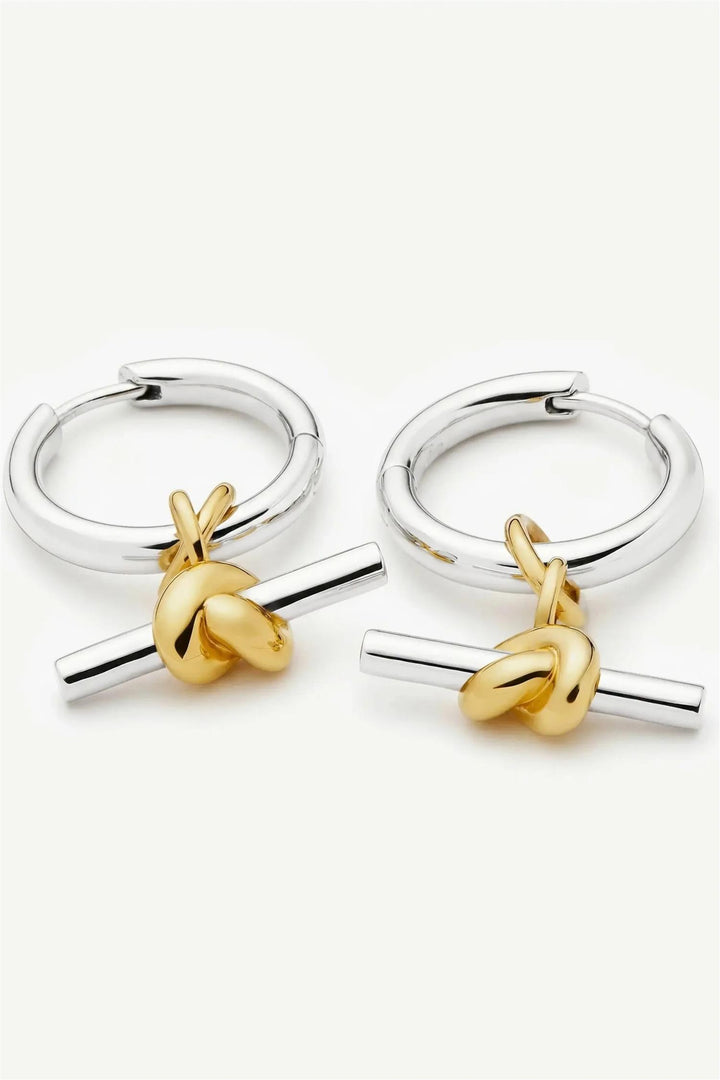 Lucy Williams Knot T-Bar Charm Hoop Earrings Silver/GOld