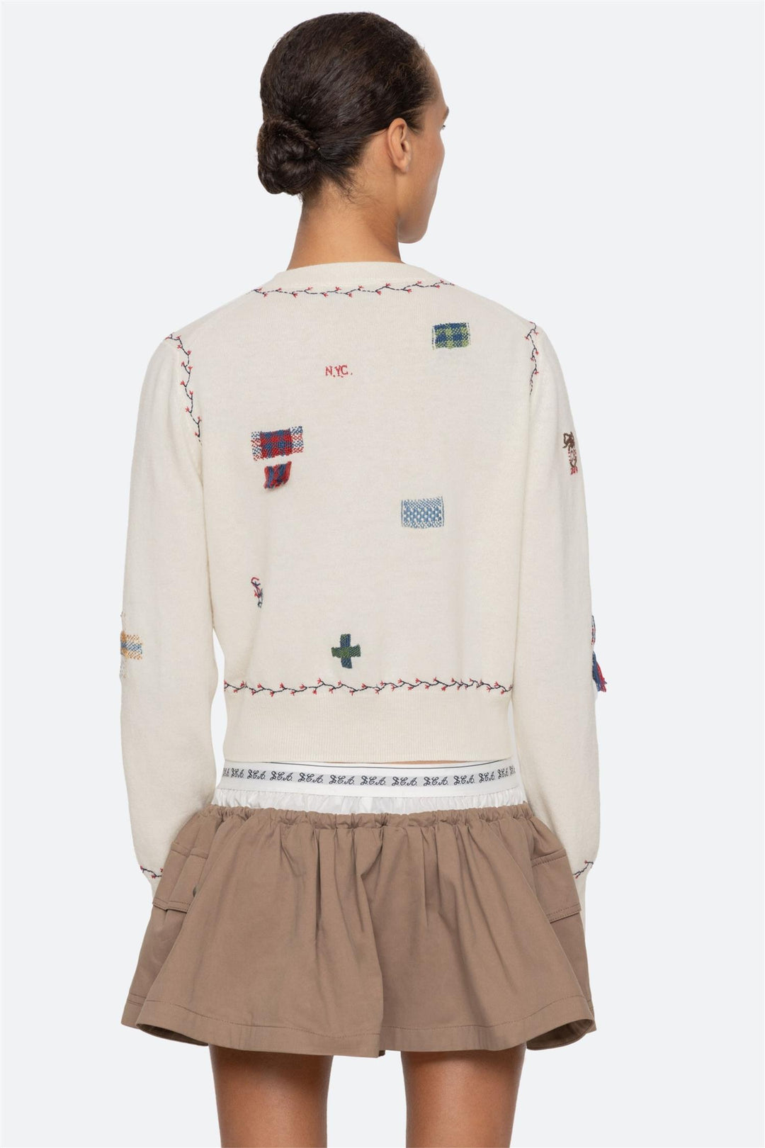 Claria Embroidered Knit Cardigan Cream