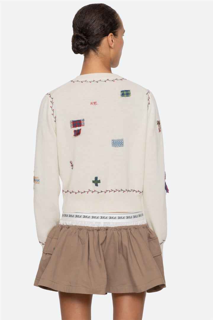 Claria Embroidered Knit Cardigan Cream
