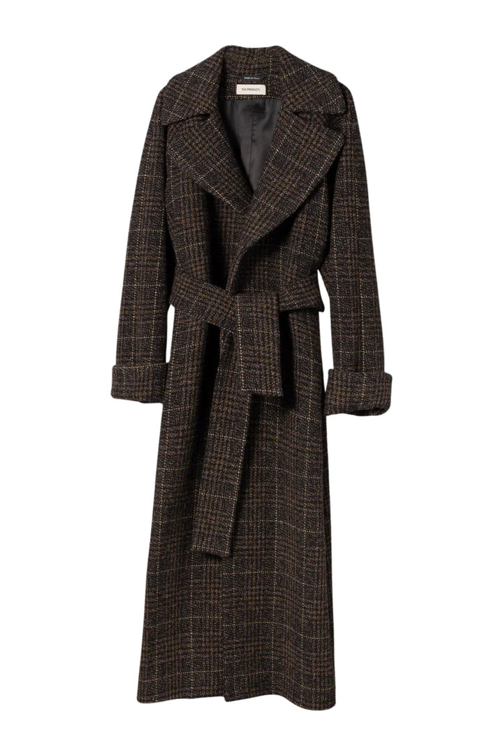 Wool Coat Long Brown Check