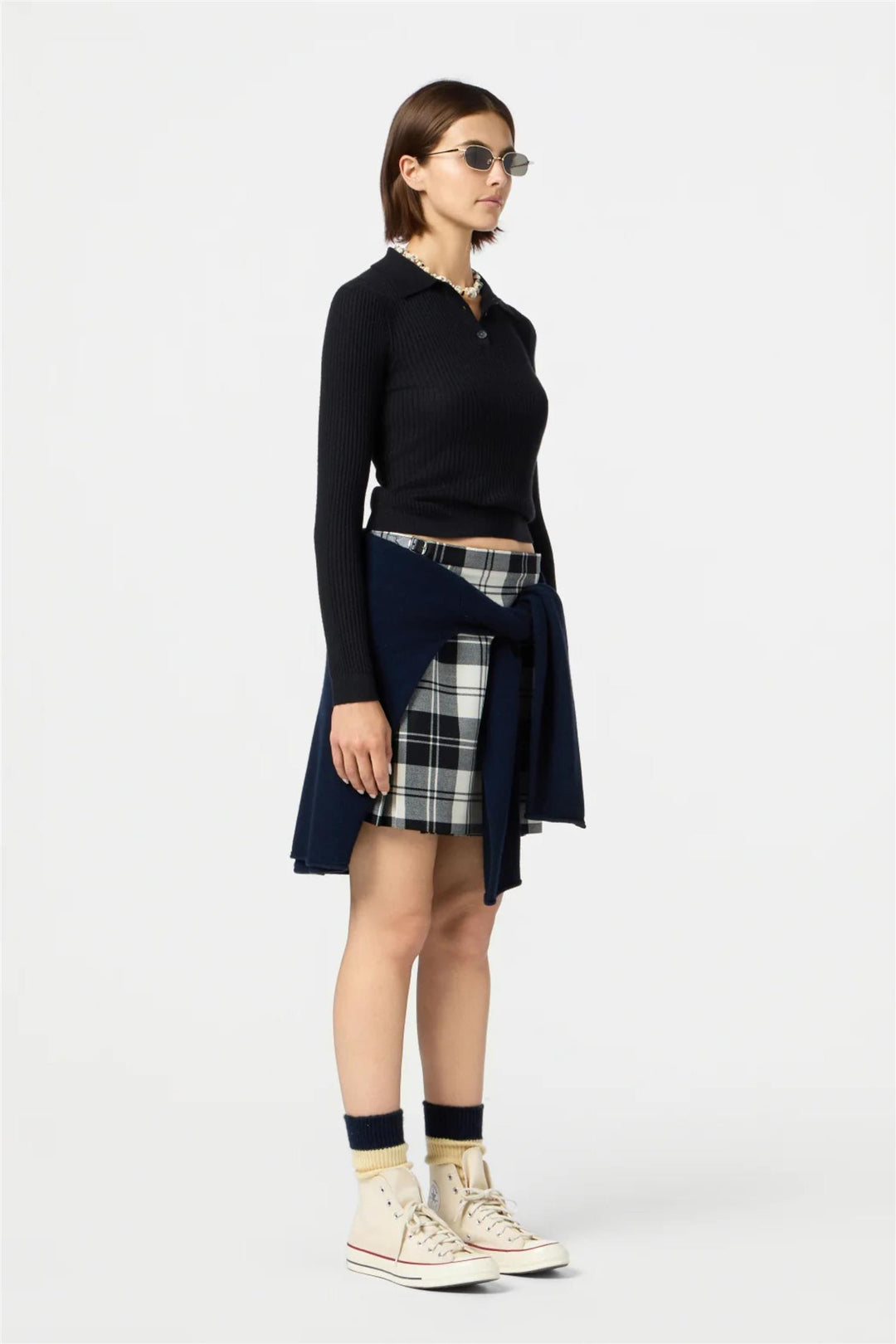 Longsleeve Shrunken Cashmere Polo Black