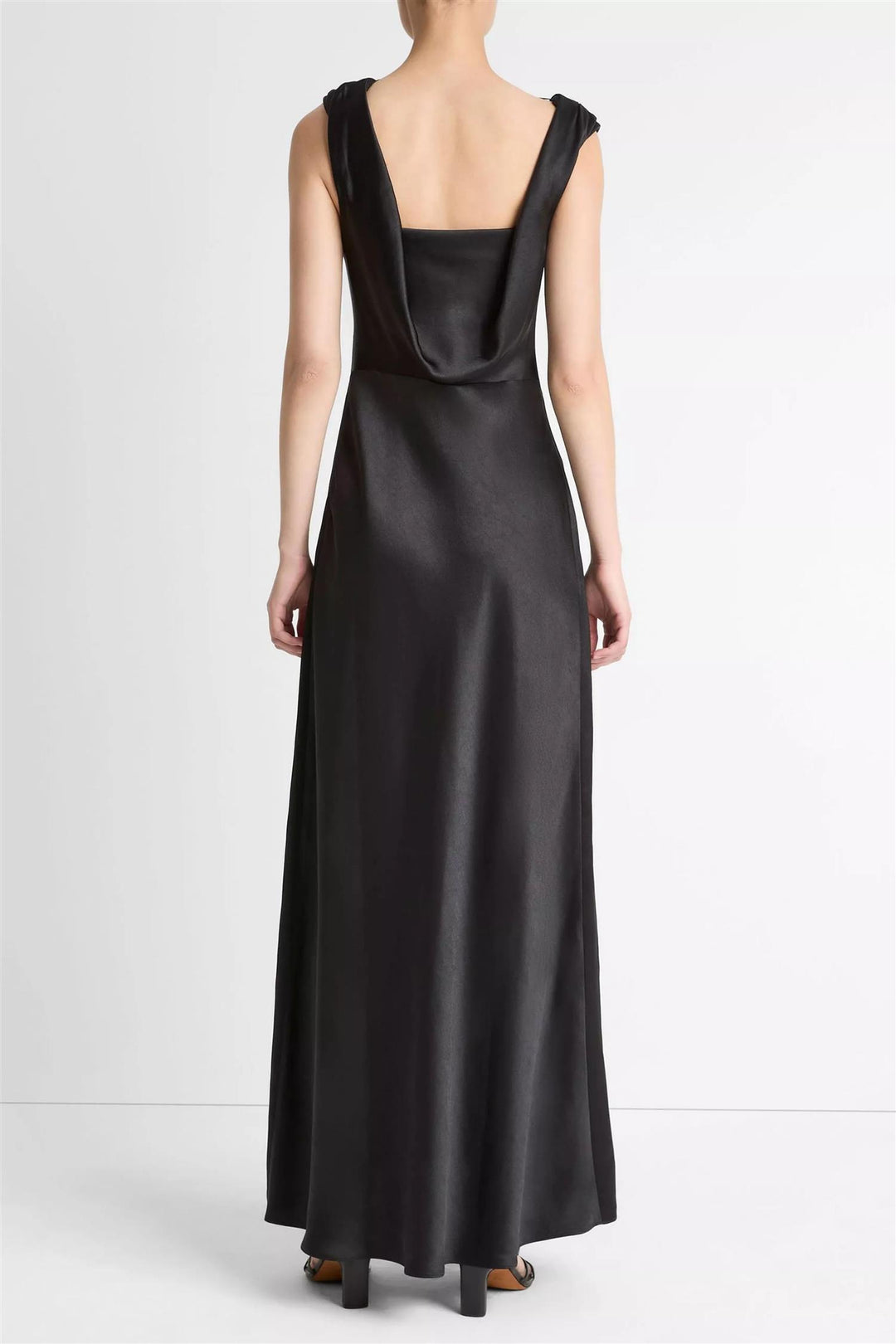 Satin Draped Cowl-Neck Maxi Dress Black
