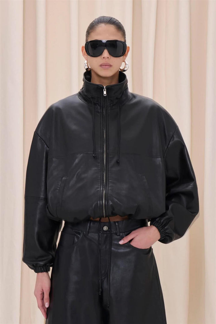 Jordan Nappa Leather Bomber Jacket Black