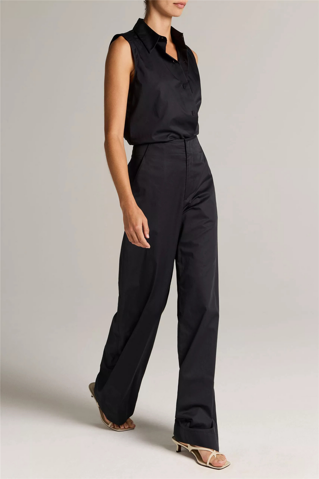 Cotton High-Rise Elastic-Waist Trouser Ink