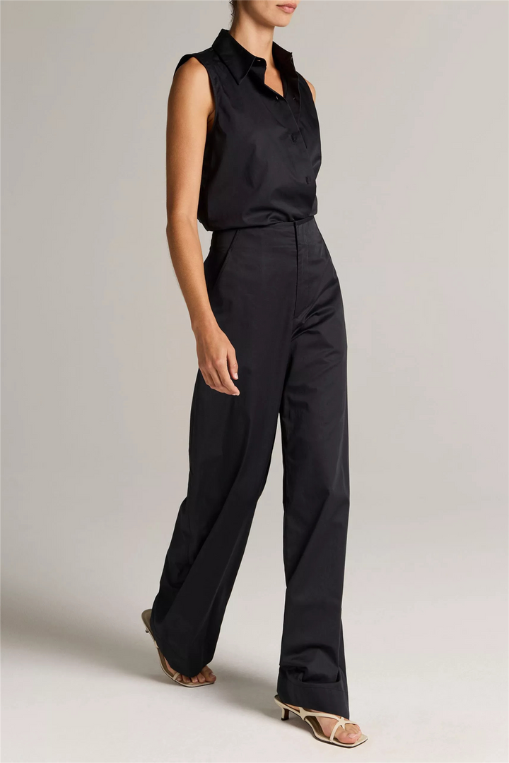 Cotton High-Rise Elastic-Waist Trouser Ink