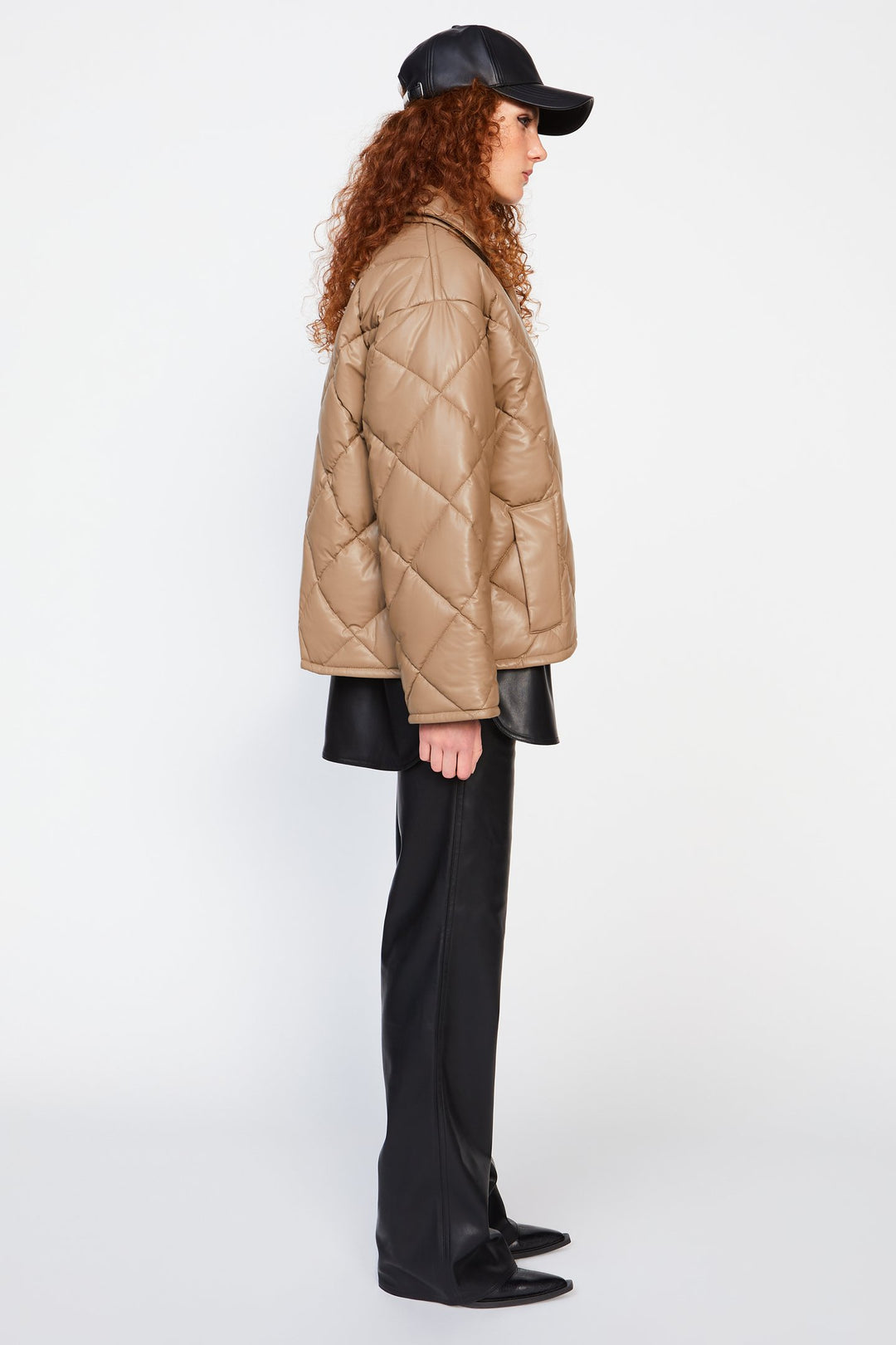 Nikolina Faux Leather Padded Jacket Taupe