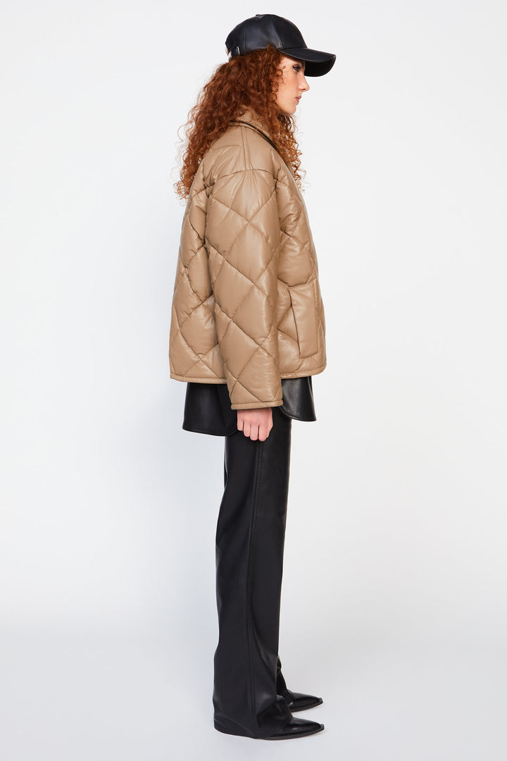 Nikolina Faux Leather Padded Jacket Taupe