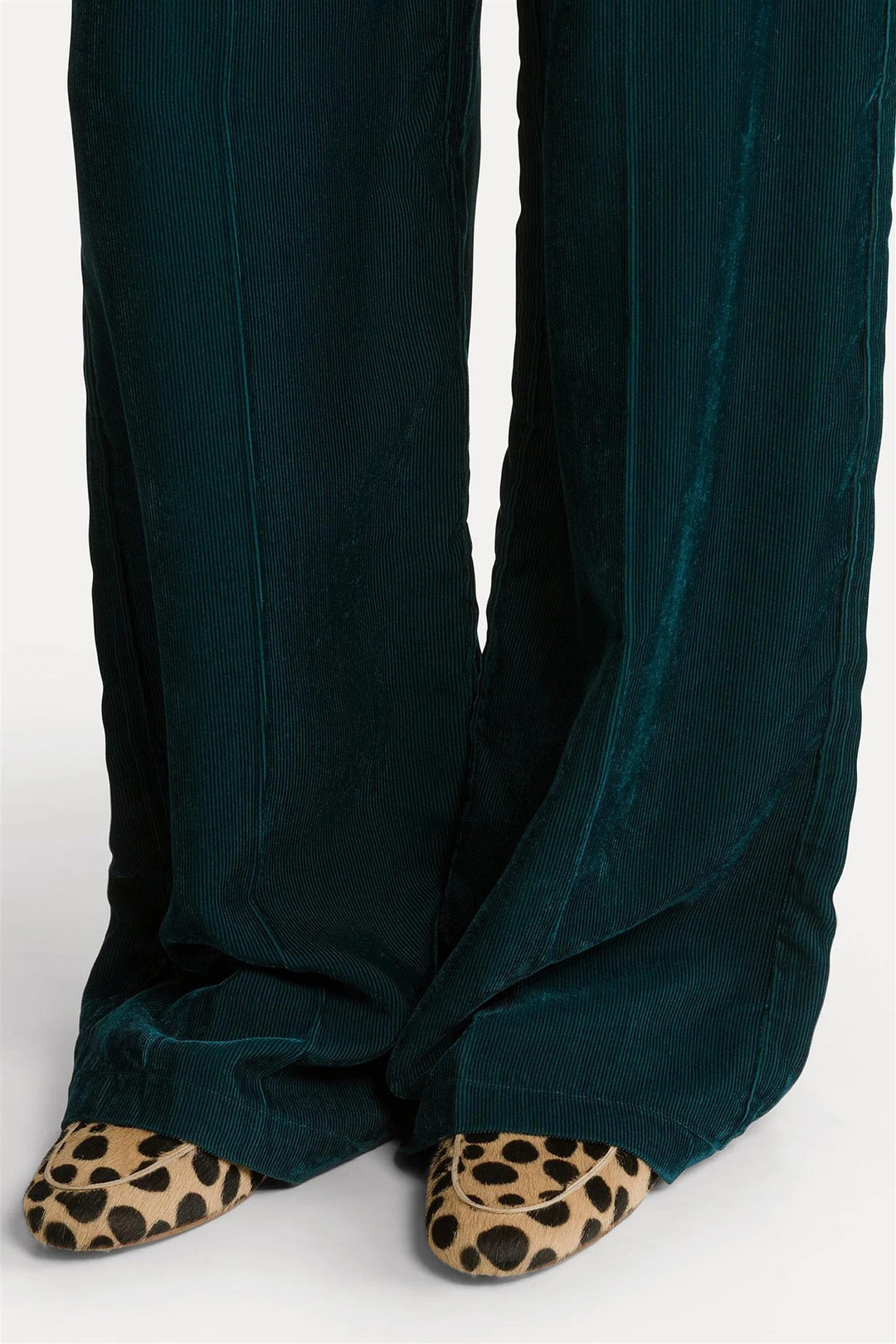 Fluid Ribbed Velvet High Waist Pants Jade