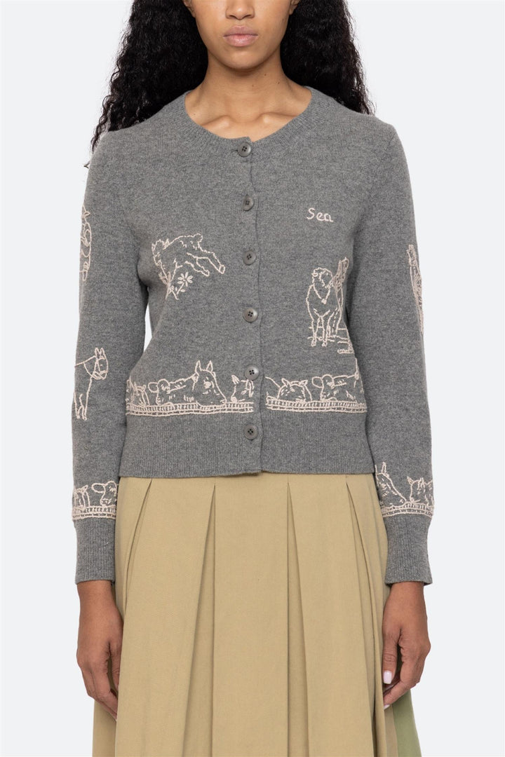 Edin Farm Embroidery Cardigan Grey