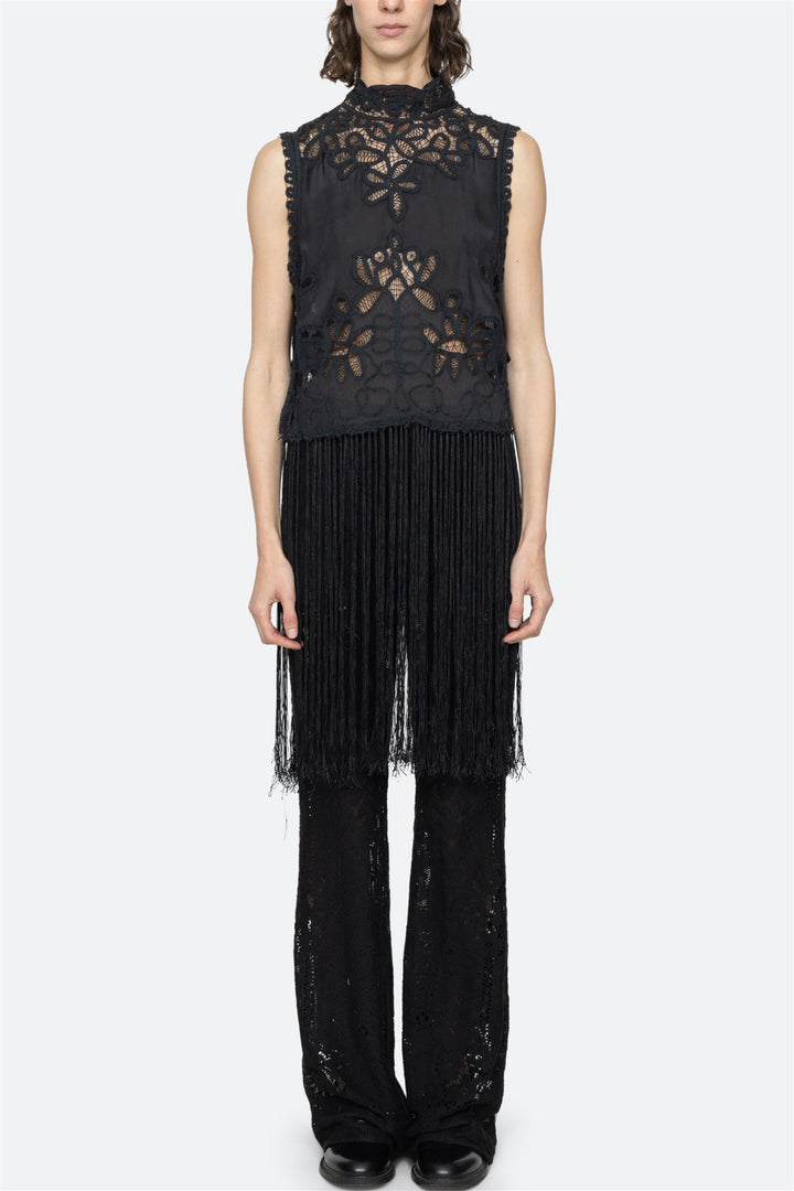 Adelina Battenberg Lace Vest Black